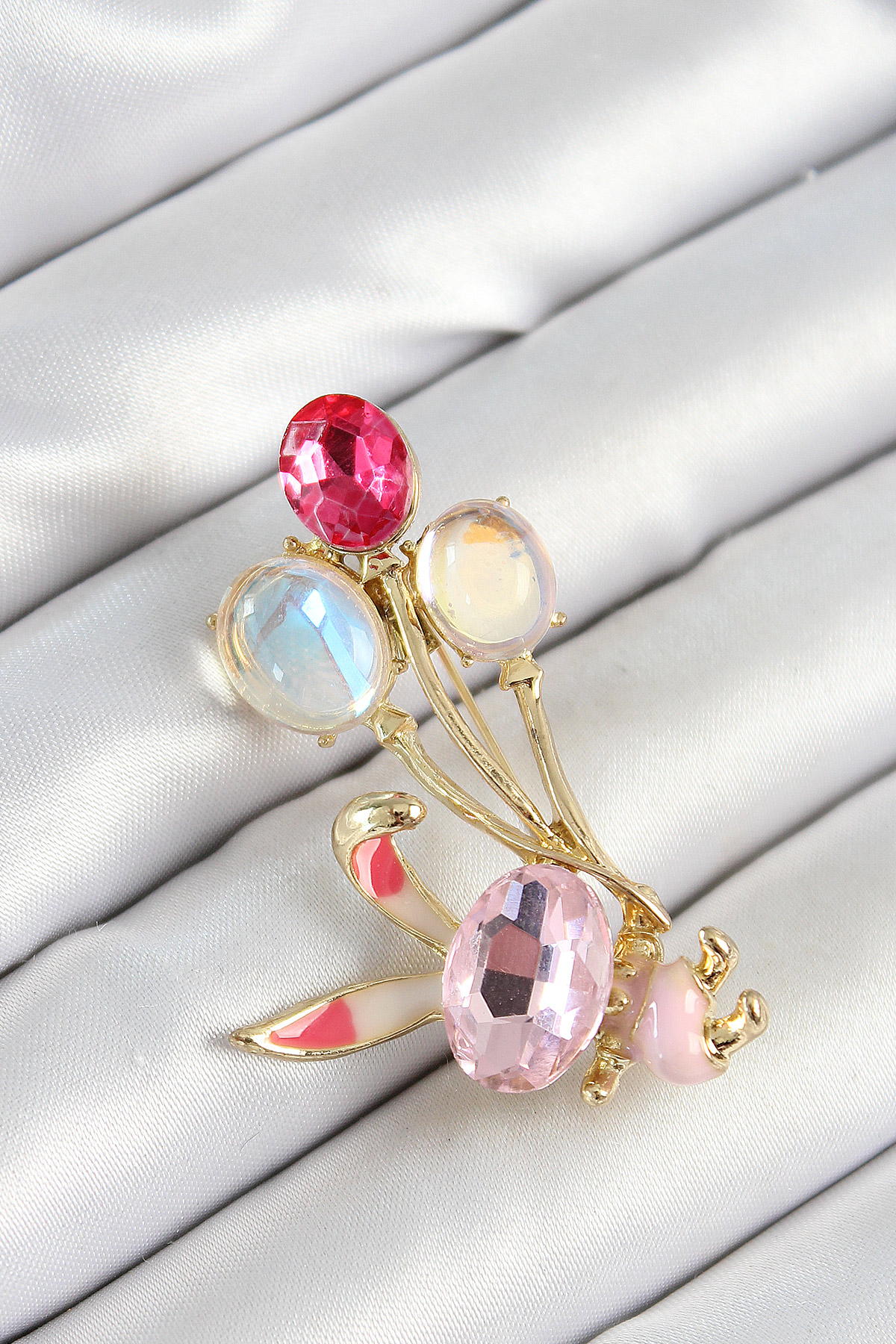 Zircon Stone Balloon Pink Rabbit Figure Gold Color Women Brooch