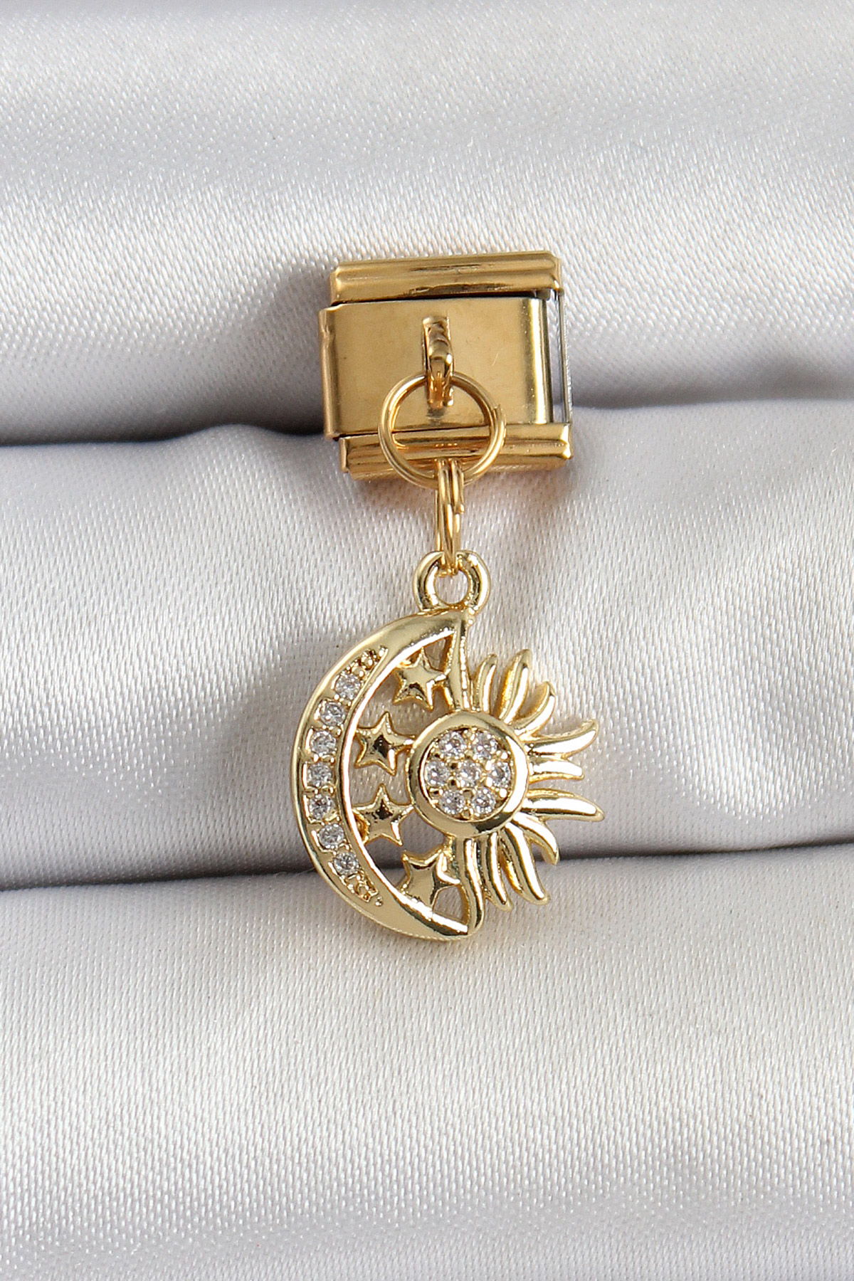 316L Steel Swing Zirconia Stone Moon And Solar Model Gold Color Nomination Charm