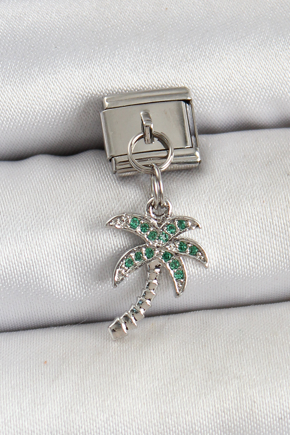 316L Steel Swing Zirconia Stone Palm Tree Model Silver Color Nomination Charm
