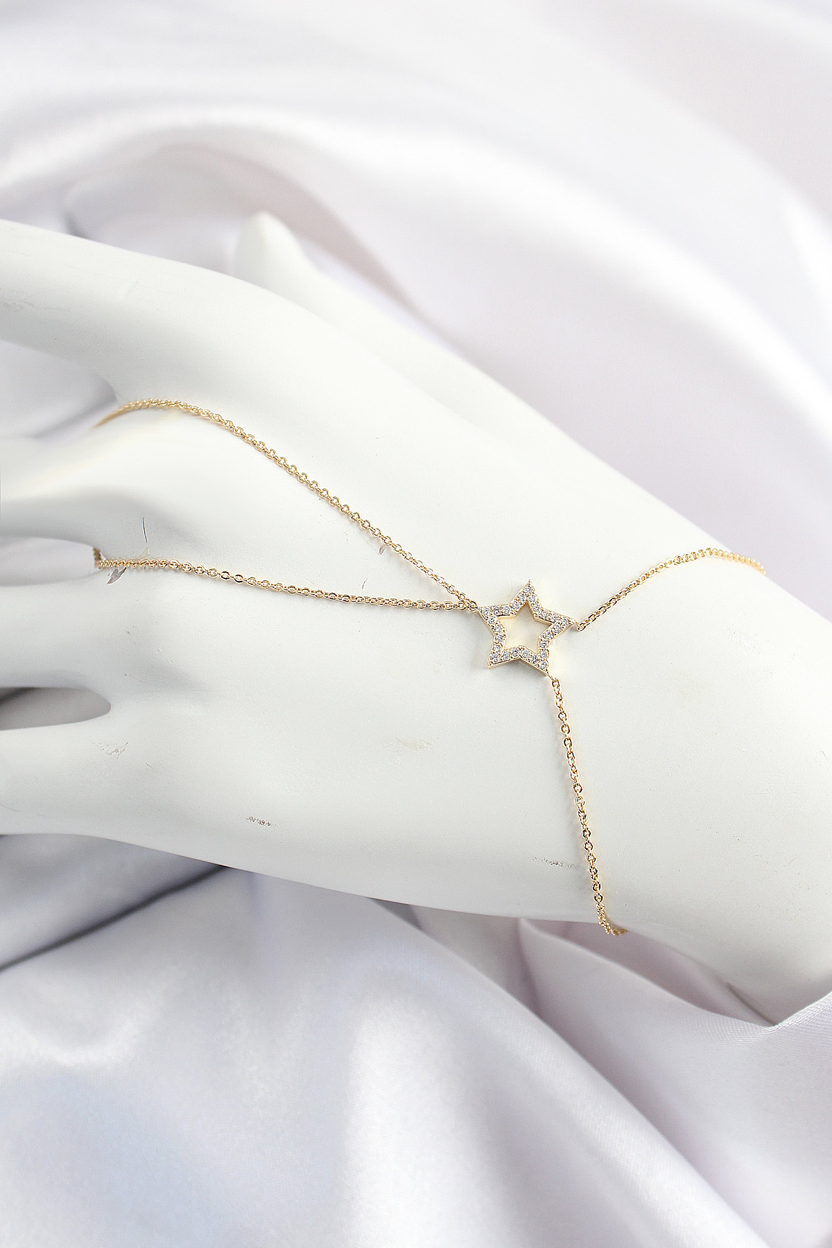 Brass Gold Color Zircon Stone Star Model Şahmeran