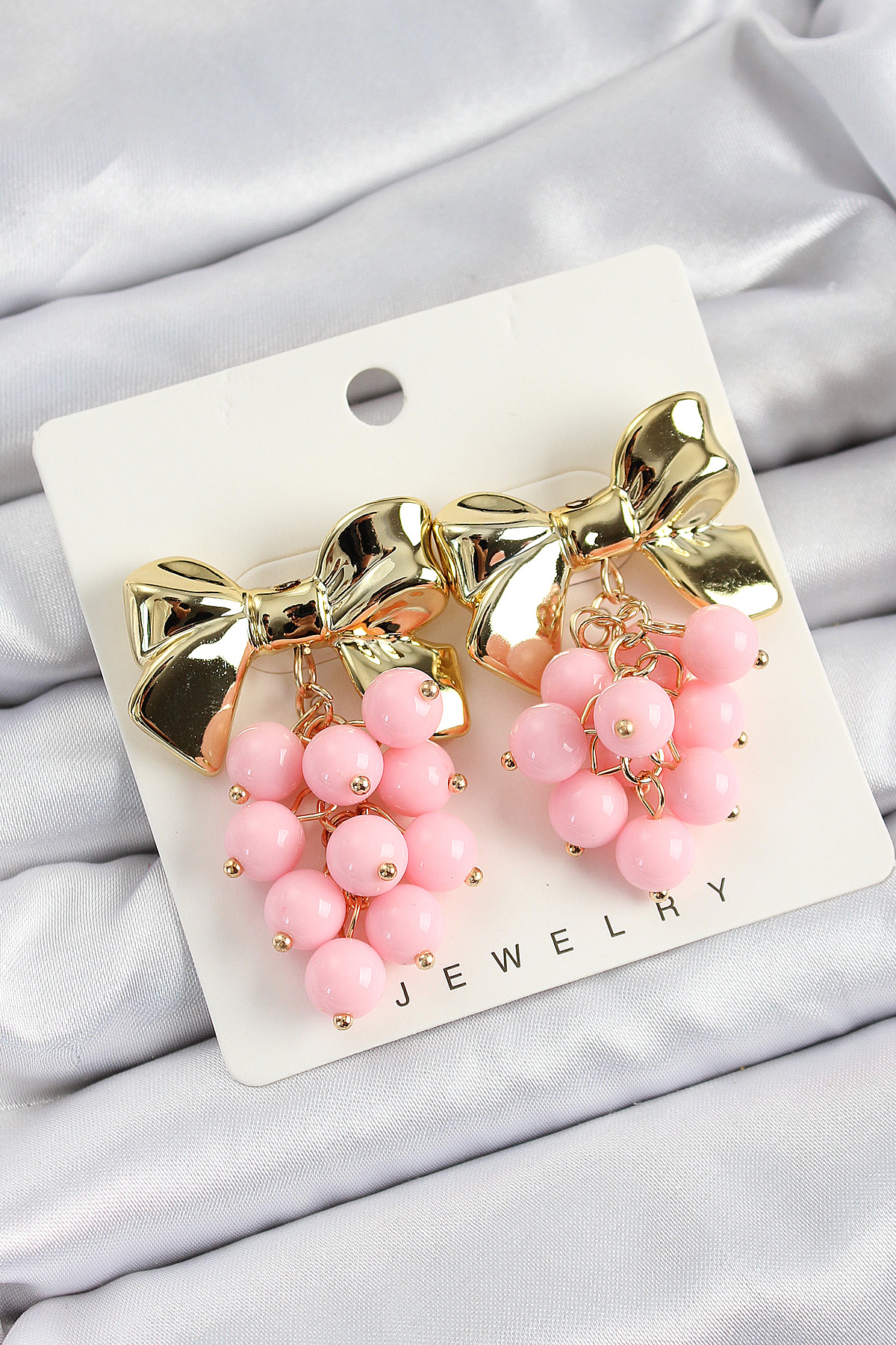 Brass Nausea Pink Beaded Fionk Vintage Model Gold Color Female Earrings