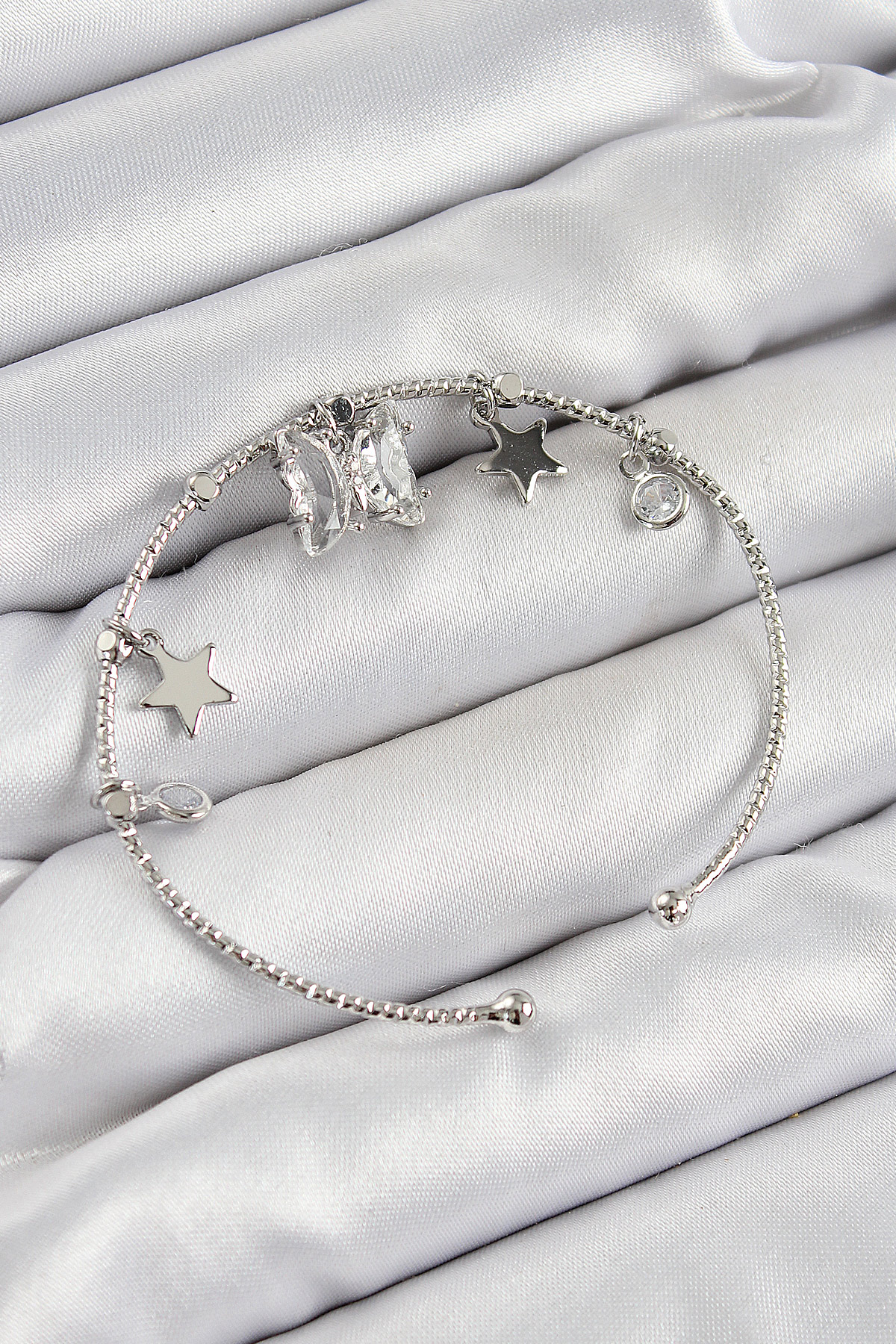 Brass Zircon Stone Butterfly And Star Model Silver Color Charm Bracelet