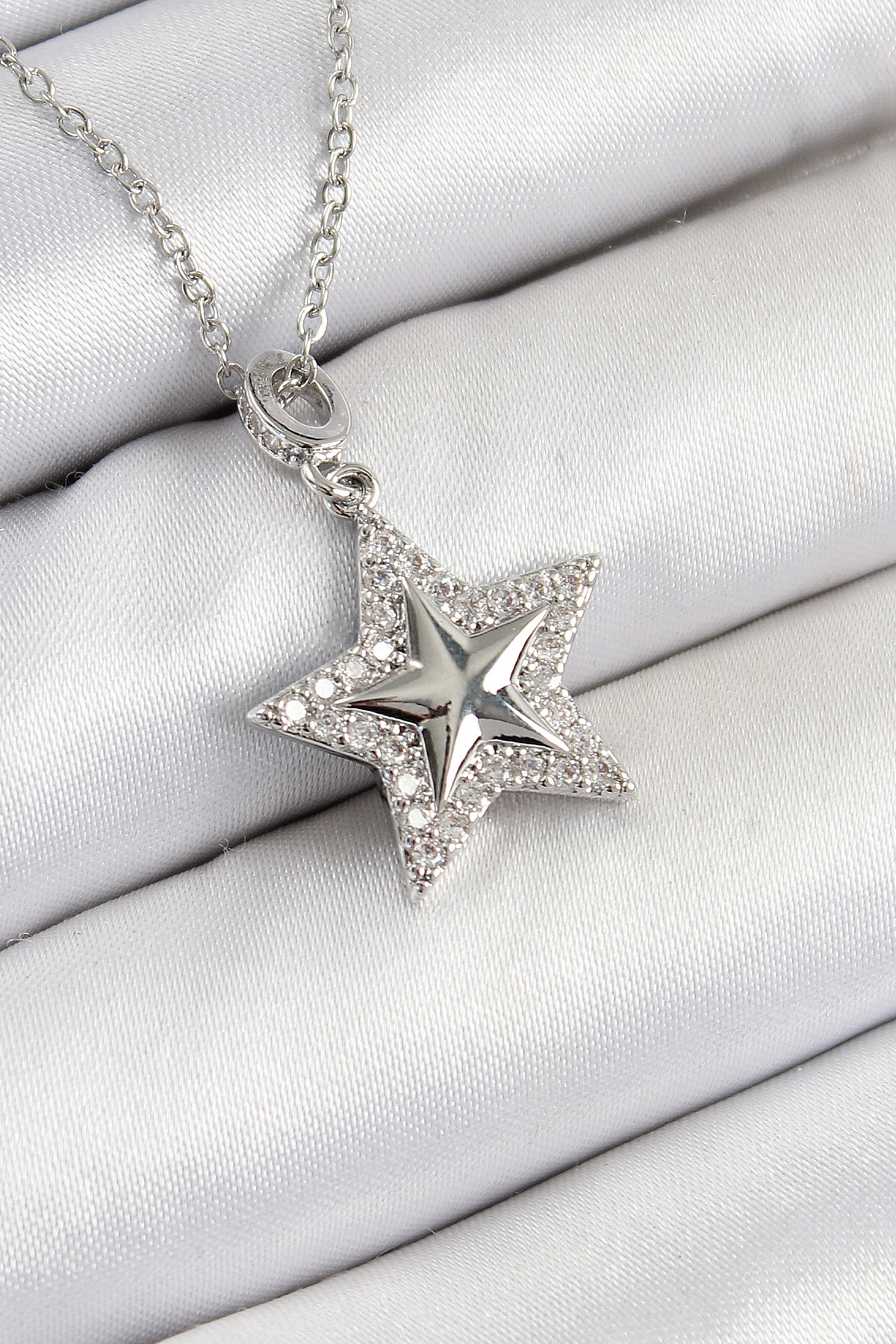 316L Steel Zircon Stone Star Model Silver Color Female Pendant