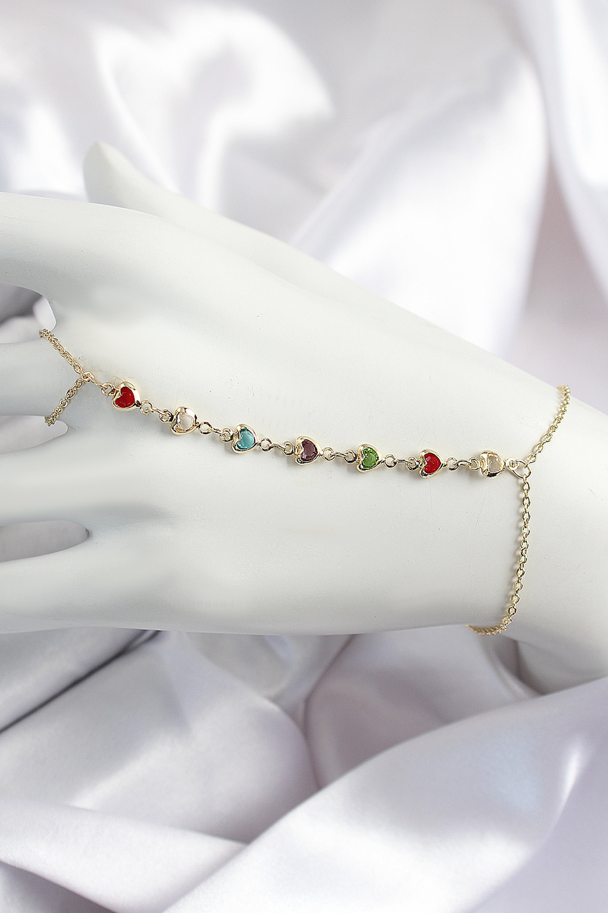 Brass Color Heart Zirconia Stone Y Model Gold Color Female Şahmeran