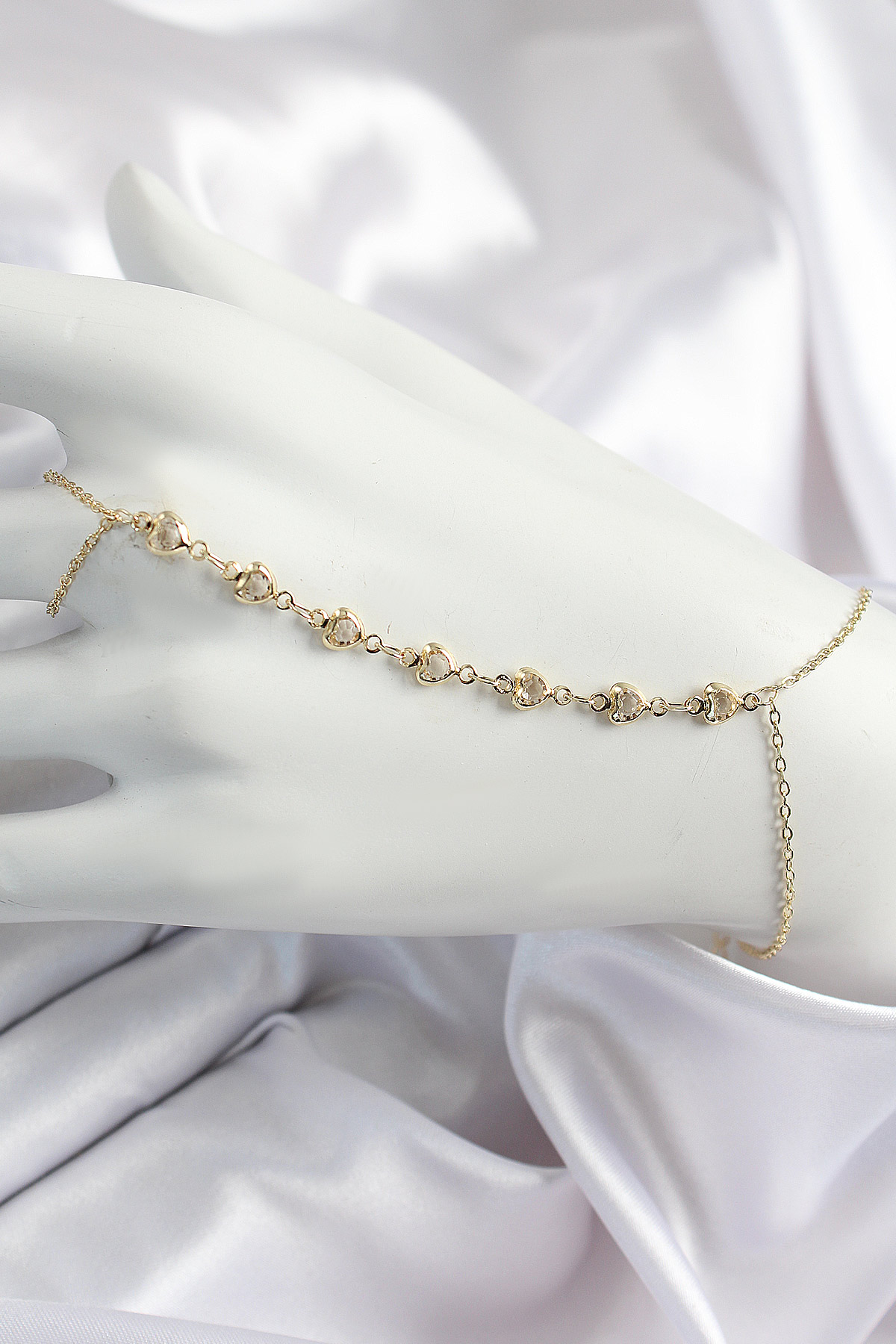 Brass Heart Zirconia Stone Y Model Gold Color Female Şahmeran