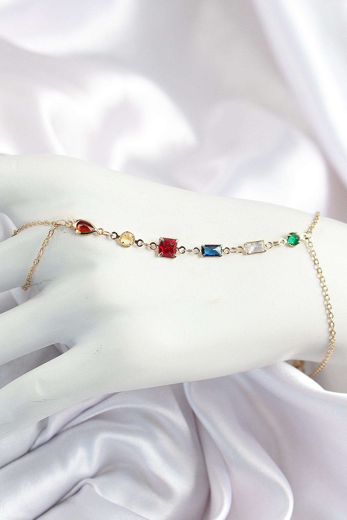 Brass Color Zircon Stone Y Model Gold Color Female Şahmeran