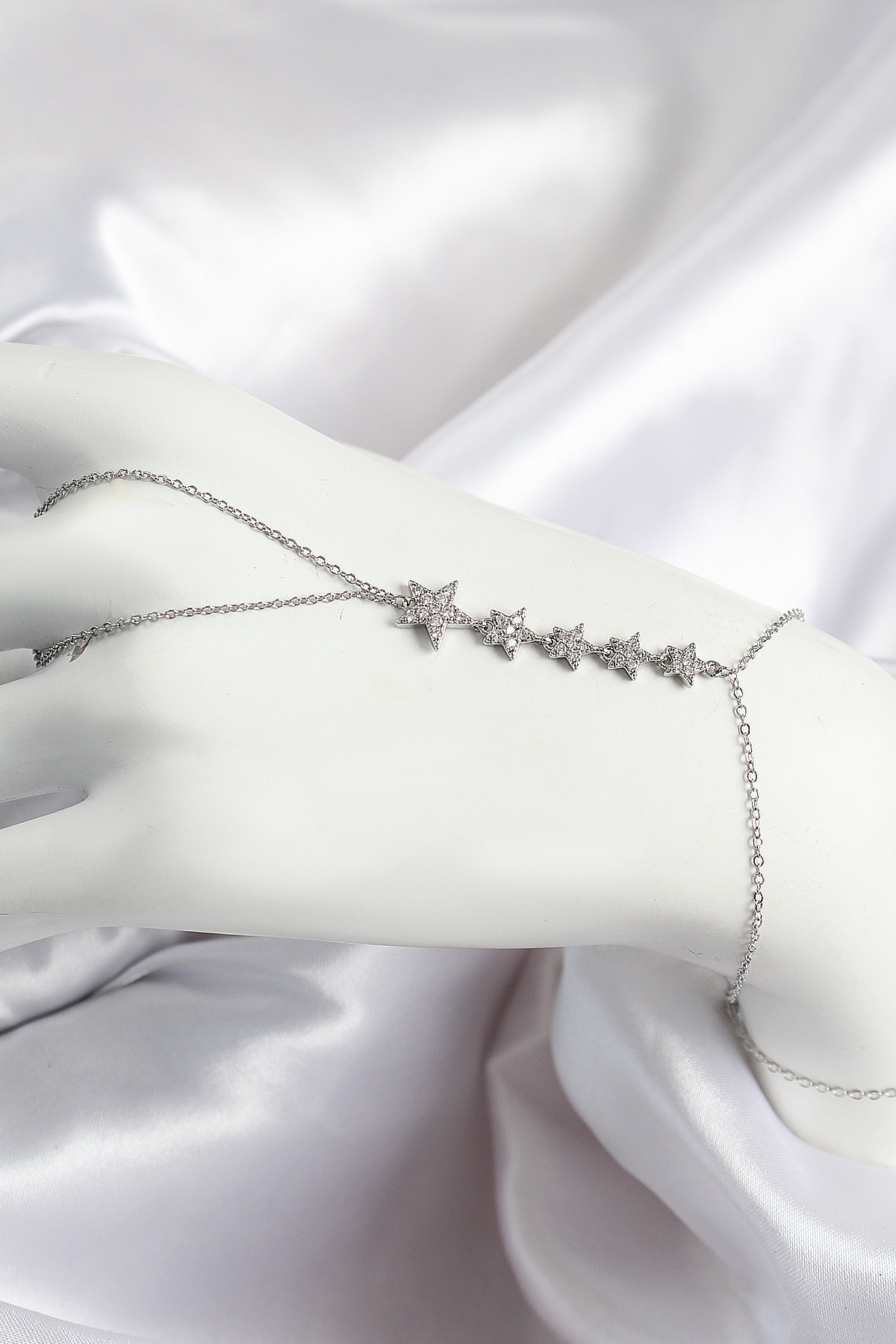 Brass Zirconia Stone Star Model Silver Color Female Şahmeran