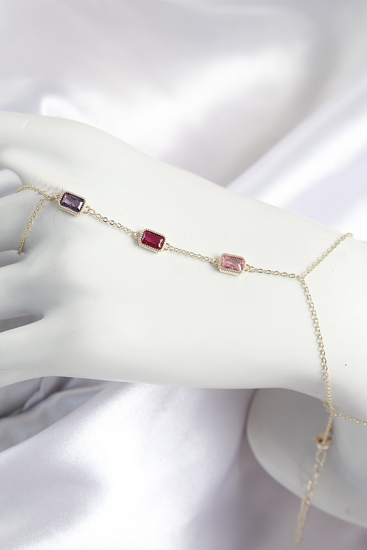 Brass Color Zircon Stone Rectangular Model Gold Color Female Şahmeran