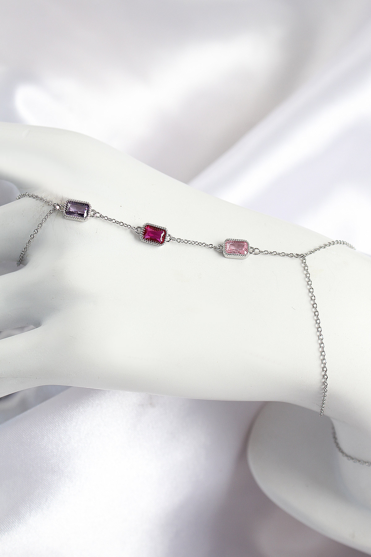 Brass Color Zircon Stone Rectangular Model Silver Color Female Şahmeran