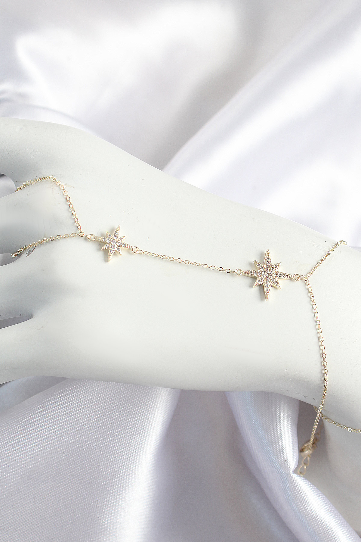 Brass Zirconia Stone Pole Star Model Gold Color Female Şahmeran