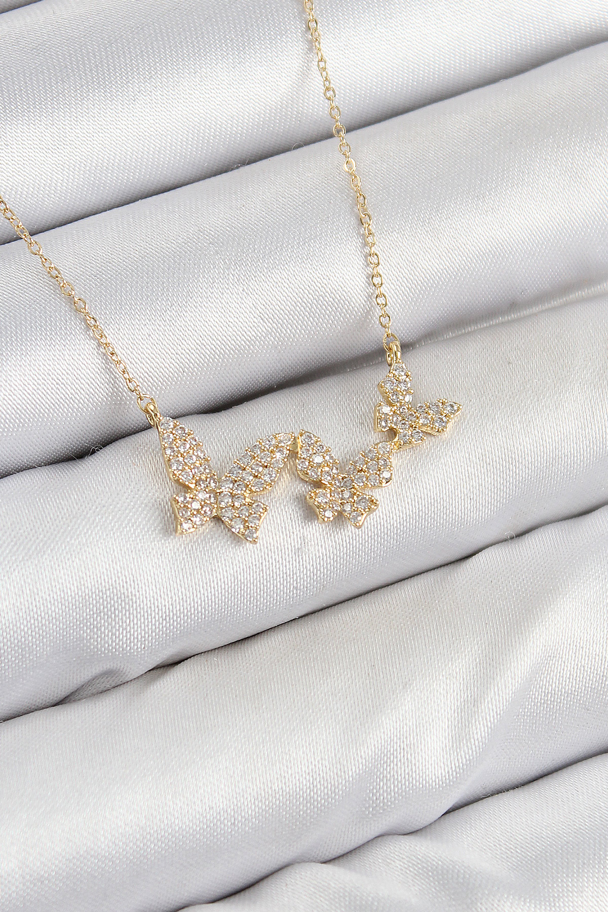 Brass Zircon Stone Butterfly Model Gold Color Female Necklace