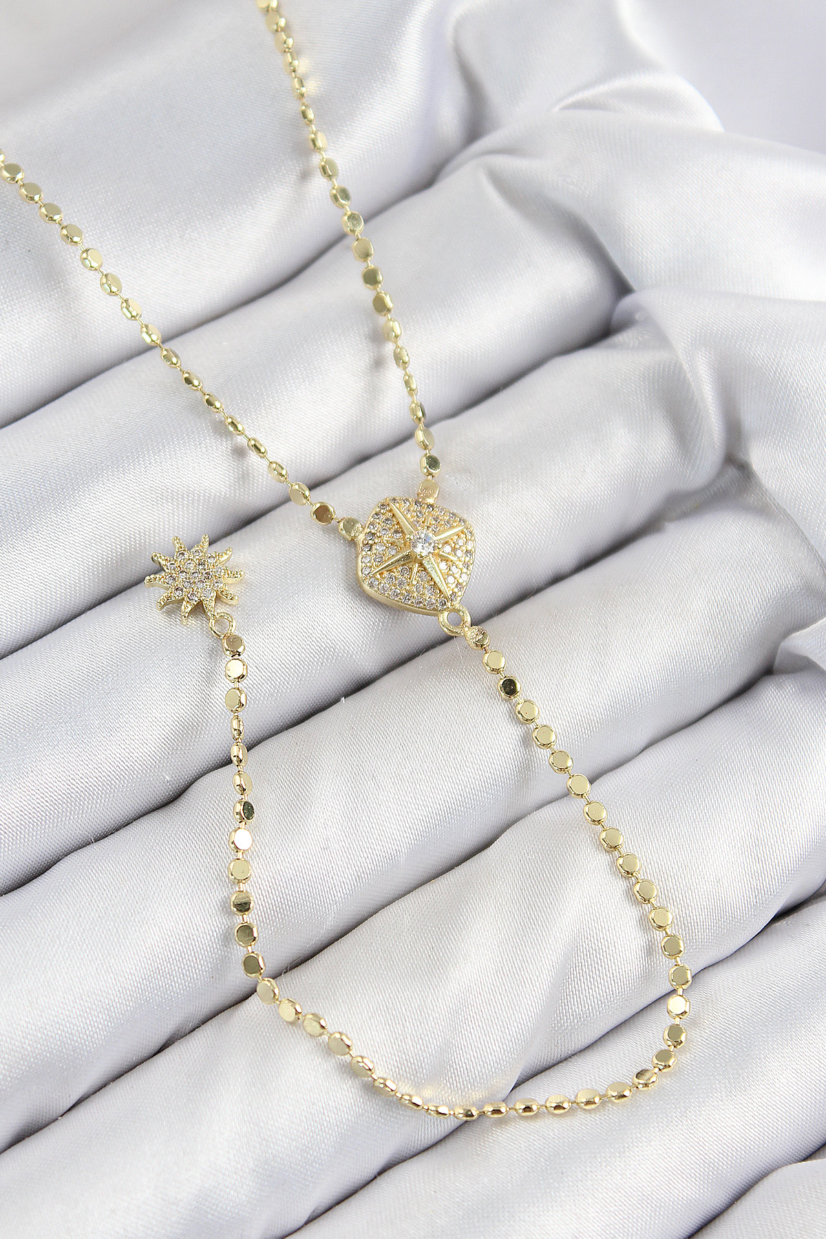 Brass Zirconia Stone Crush Chain Medallion Model Gold Color Y Necklace