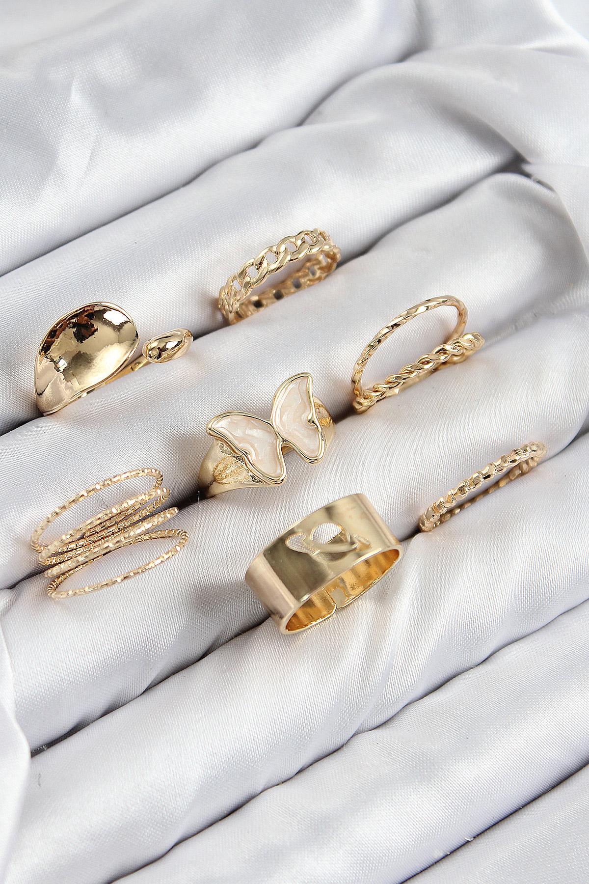 Brass Butterfly Model Gold Color Female Ring Kombin Set