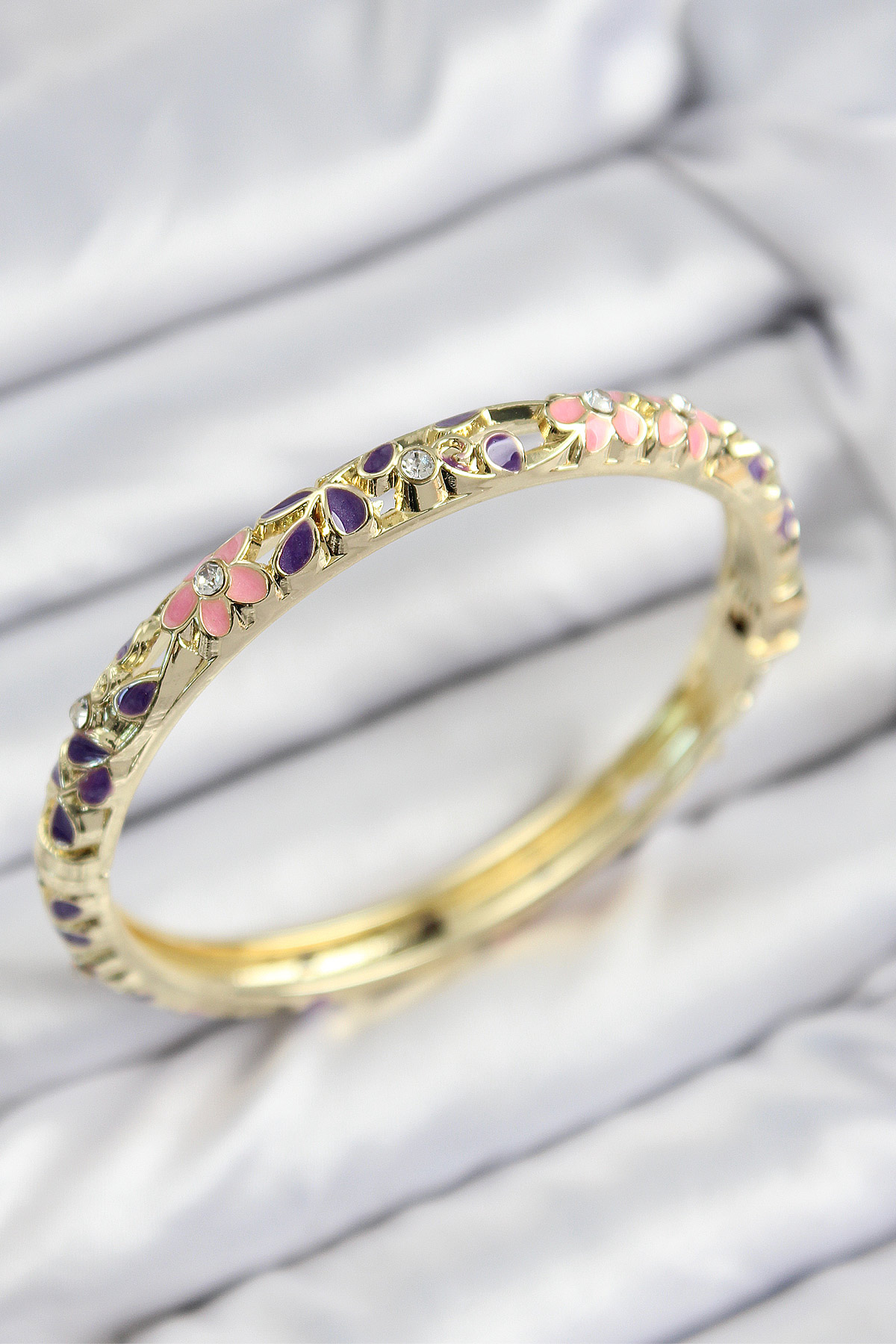 Mineli Rice Zircon Stone Pink Purple Flower Motifli Gold Female Clamp