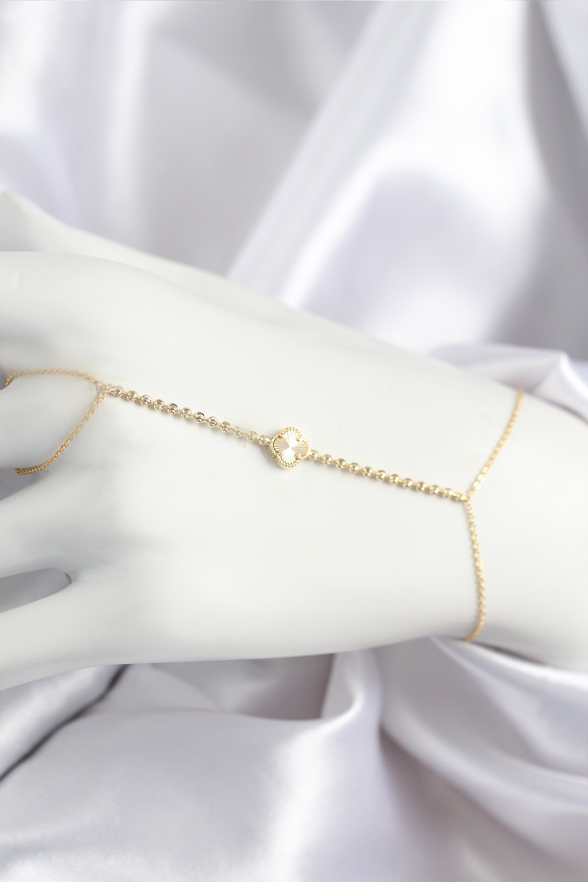Brass Zircon Stone Clover Model Gold Color Şahmeran