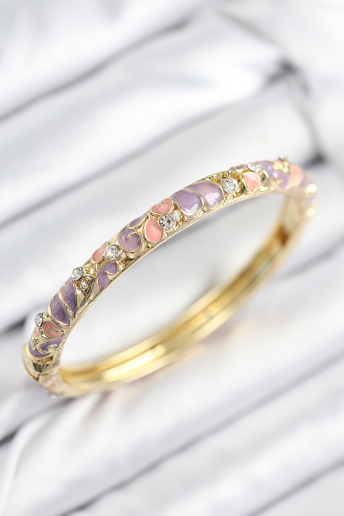 Mineli Rice Zircon Stone Pink Purple Flower Motifli Gold Female Clamp