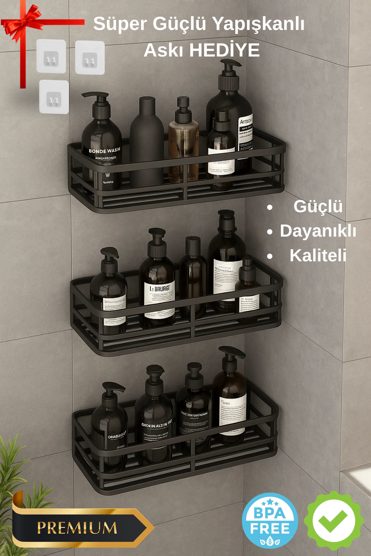 3 lux Bathroom Organizer Organizer Shampoo Towel Towels Black Bathroom Shower Kitchen Shelf