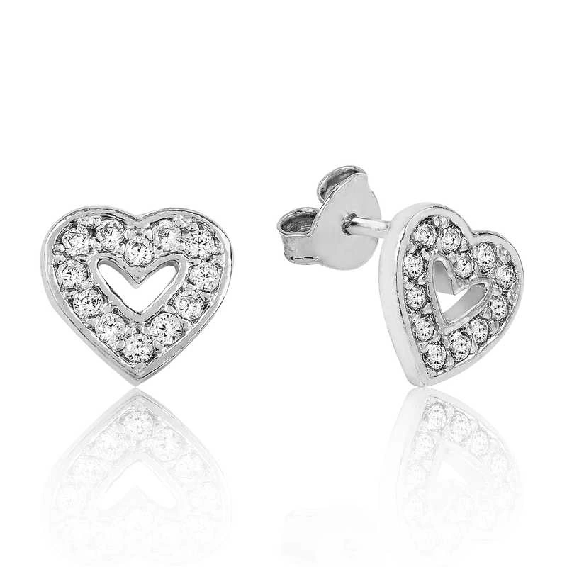 925 Sterling Silver White Hearted Nail Earrings (EA1160090) (336336)