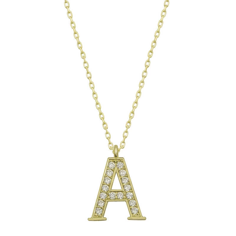 925 Sterling Silver Gold A Letter Female Silver Necklace (T6606) (336336)