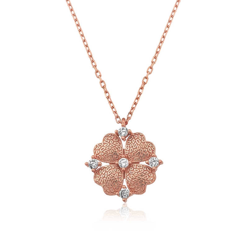 925 Sterling Silver Heart Leaf Floral Women Silver Necklace (T4591) (336336)