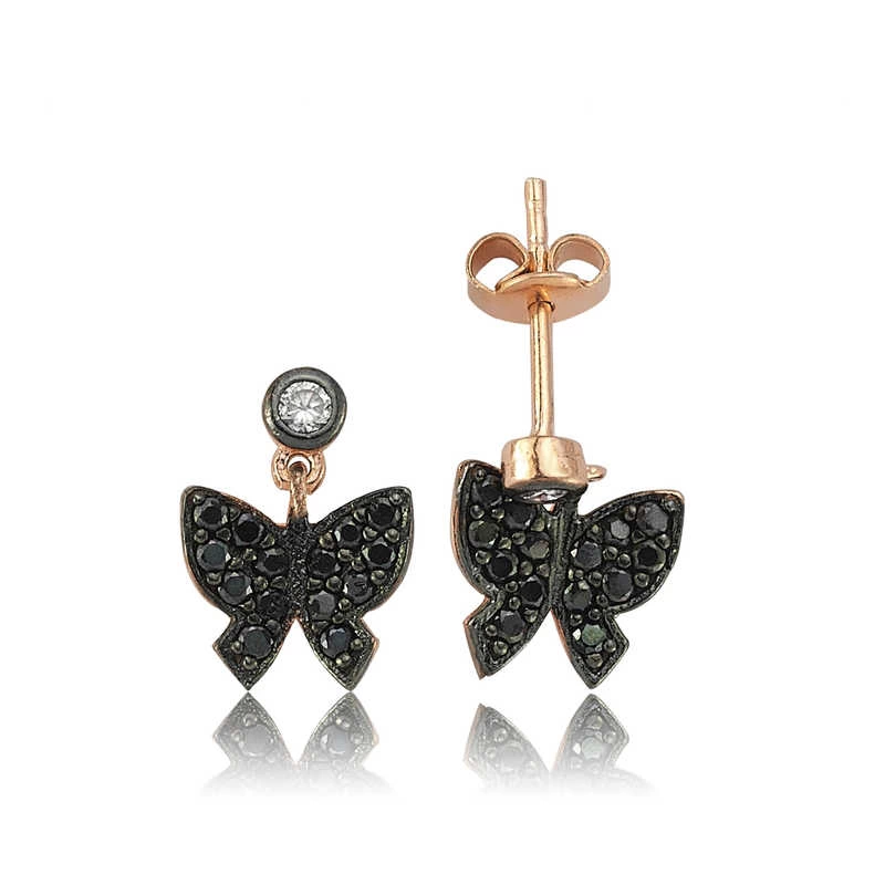 925 Sterling Silver Black Butterfly Nail Earrings EA0710009 (336336)