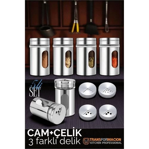 BX Glass+Steel Salt Pepper Black Pepper 3 Different Perforated 5 li SET