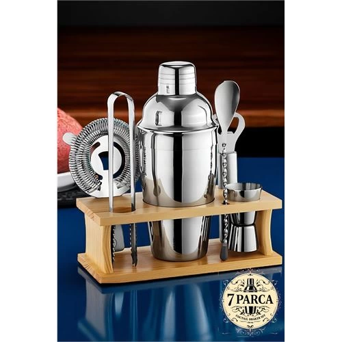 BX Shaker Cocktail Set - 7 Piece 550 ML Shaker Coctail Set Bamboo Stand