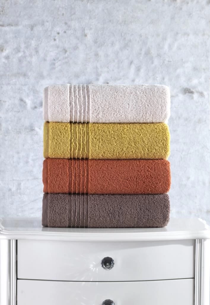 Cotton Box Plump 50x90 4 Towel Set Coral Yellow Coffee Beige