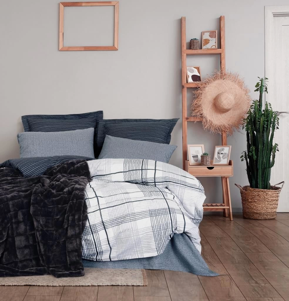 Cotton Box Trim Double Blanket Duvet Cover Smooth Black