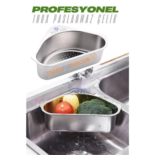 BX Inox Sink Corner Strainer Organizer 304 Stainless Steel
