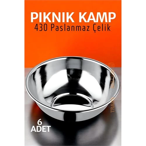 BX Stainless Steel Dining Bowl Soup Bowl Camping Picnic Plate 6 PCS