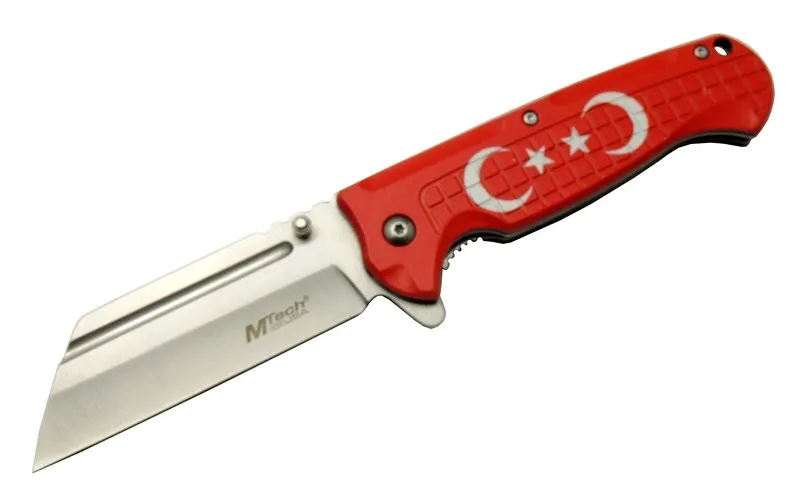 Mtech 4-27 Red Tanto Camping Clamp 21cm - Semi-Auto, Belted, Moon-Star Printed Handle