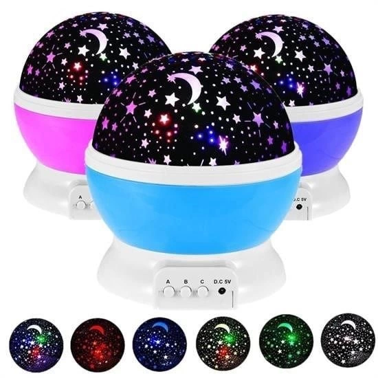 Colorful Moon Star Ceiling Reflection Battery Led Night Lamp Sky Projection Rotating Globe