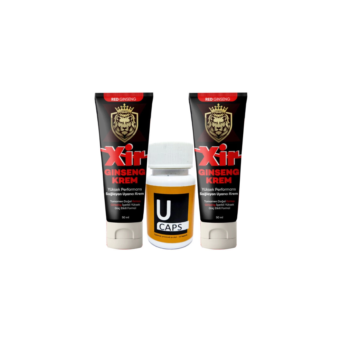 Etkili Sertleştiricili Cream 2 Adet Erkeğe Özel Karışım 3Özellikli Krem 50 ml + Yanında 1 Tane U caps Erkeklere Özel Hareketleyici 15li Kaps