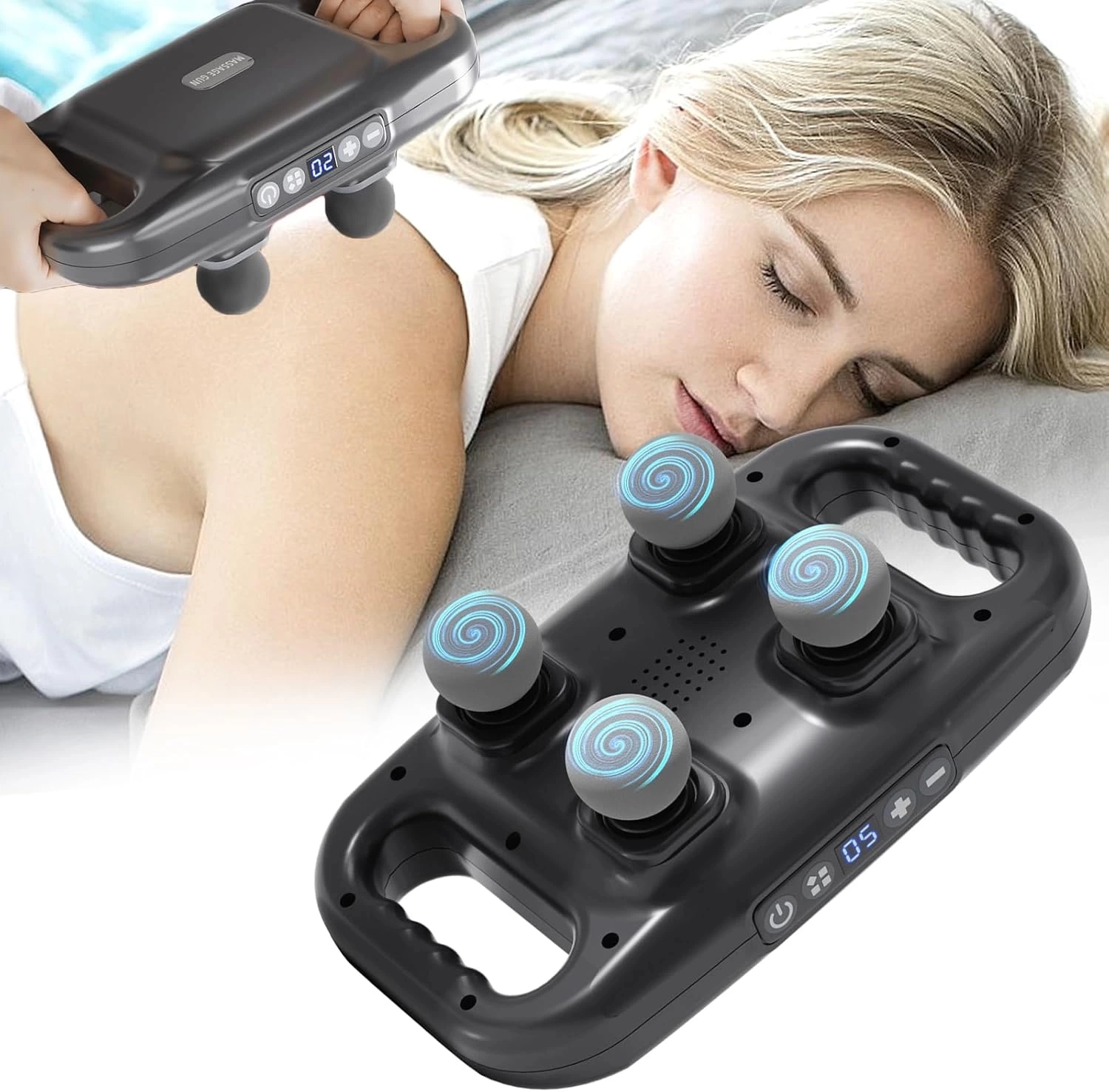 4 Head Massager - Ergonomic Deep Tissue Back And Neck Massager Pain And Stubby Remover