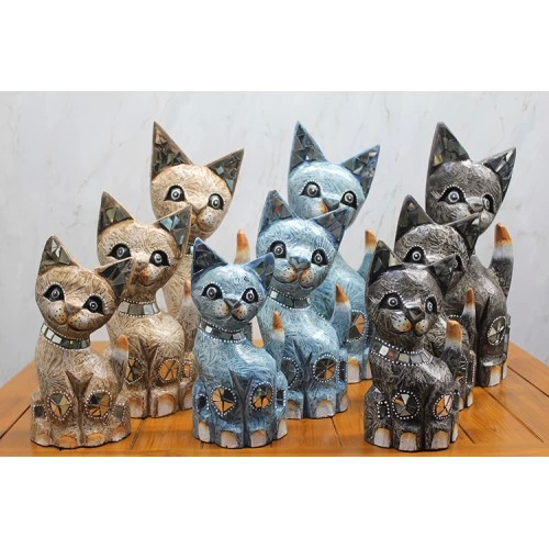 Wooden 3 Cat Set 40 Cm