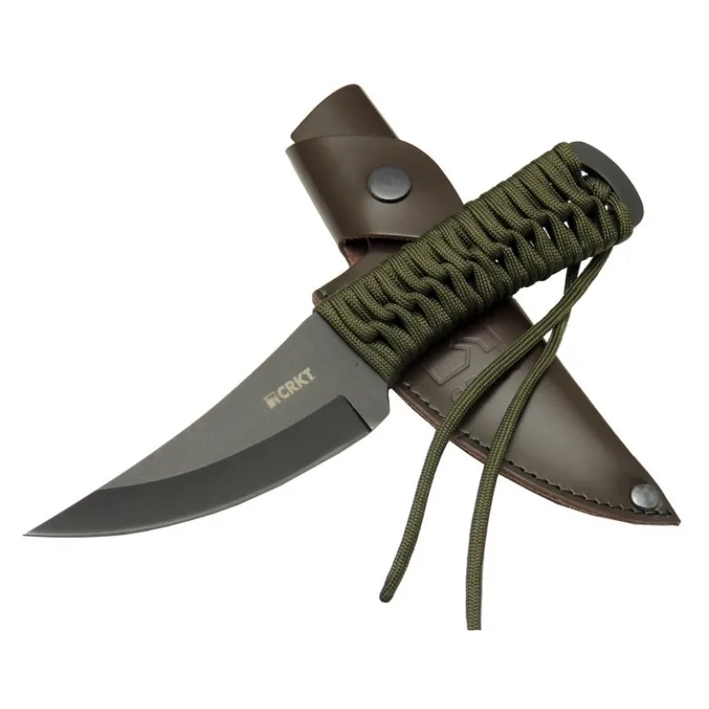 Crkt Scrub Fixed 2712 Bk Black Camping / Outdoor Knife 22.5cm - Drawstring Handle , Leather Sheathed
