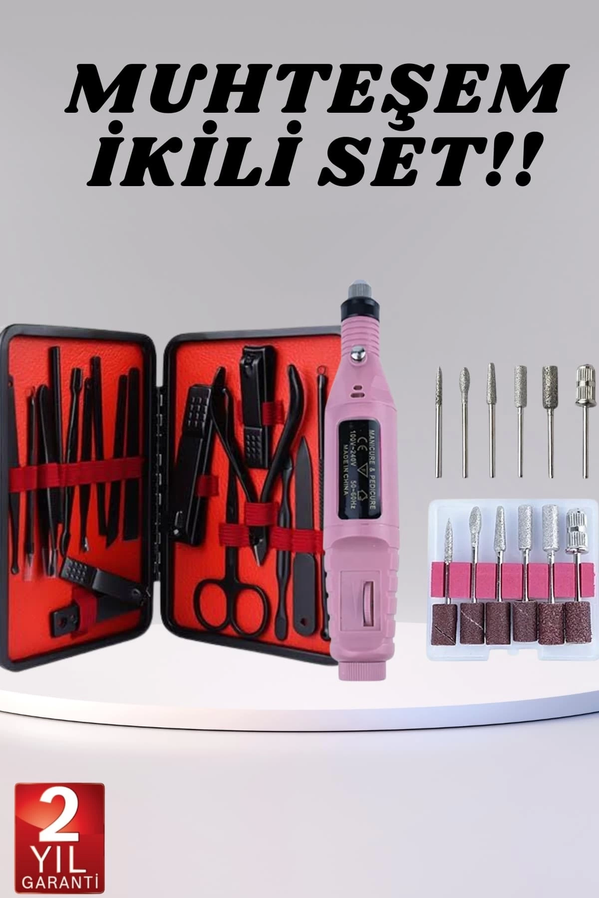 Electric Manicure Pedicure Set Double Set 17 Pieces Nail Care Nasır Cleaning Nail Forming