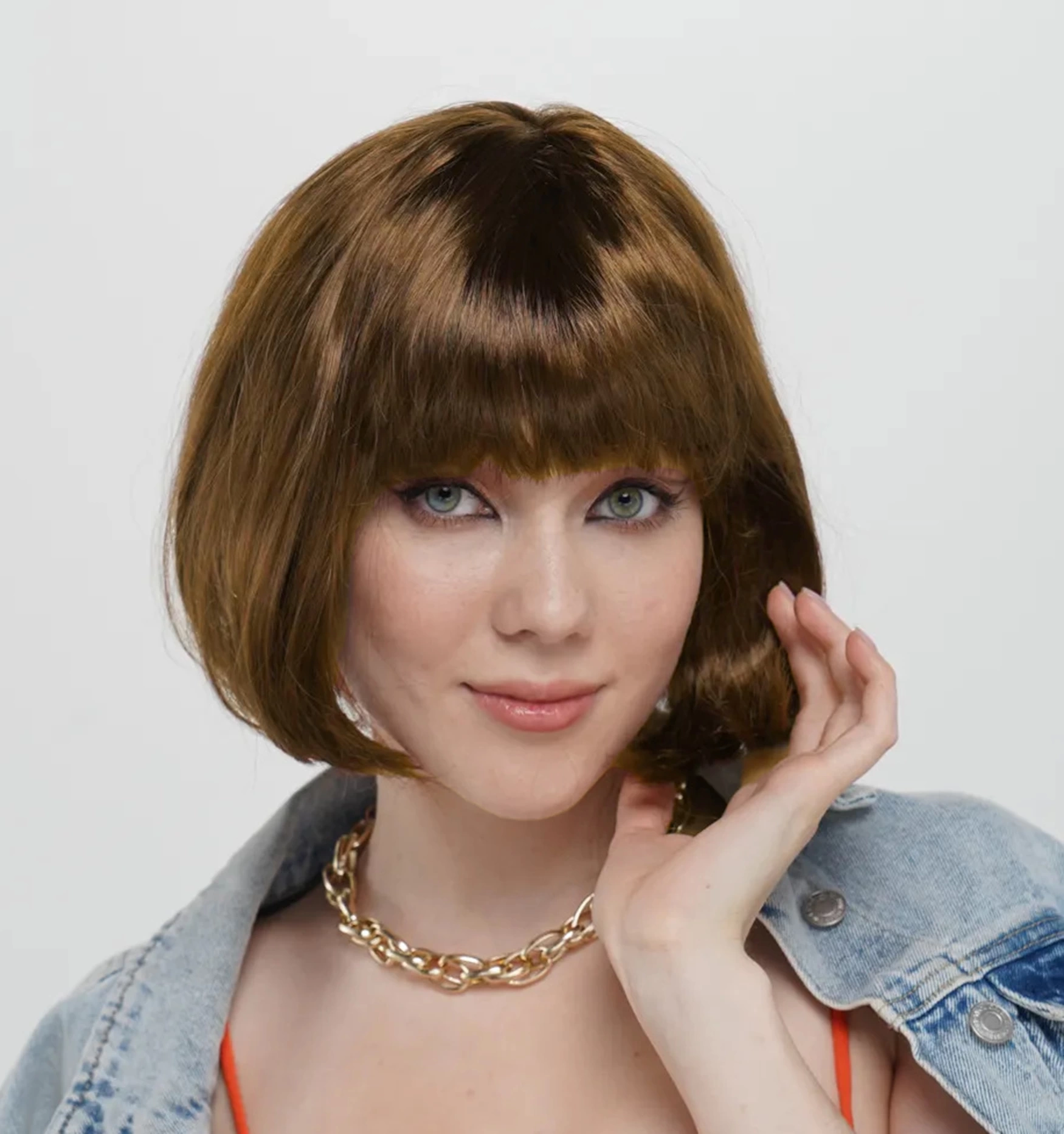 Coffee Color Straight Cut Küt Party Persian Short Insert Hair