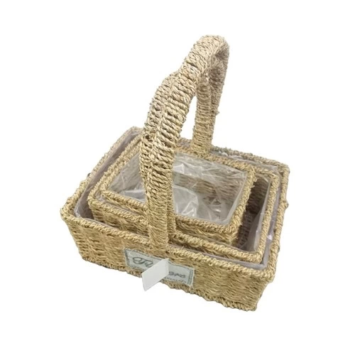 Square Natural Mesh Basket Set - 3 Pcs