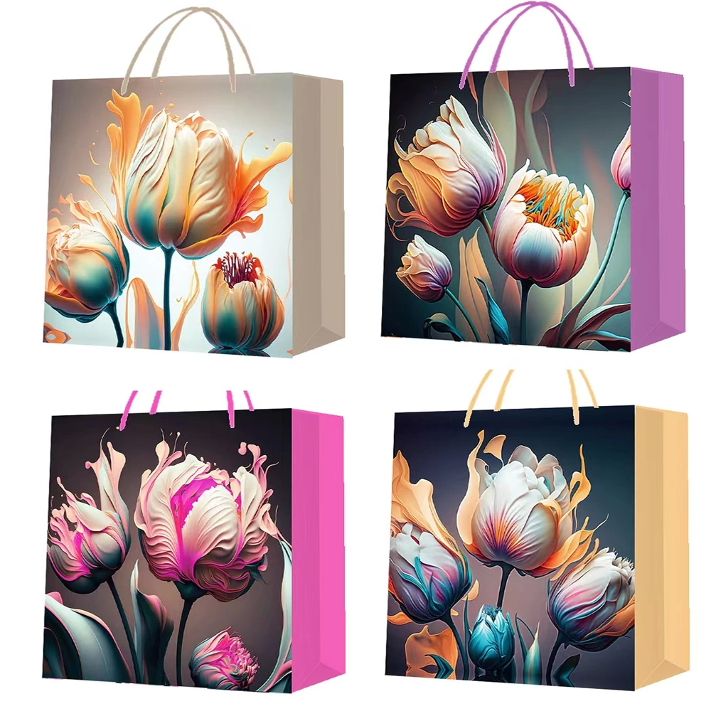 Small Size Lale Patterned Cardboard Gift Bag