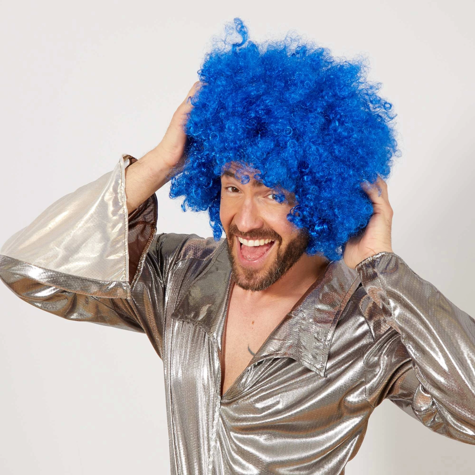 Blue Color Curly Afro Bonus Wigs