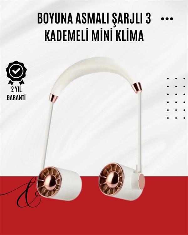USB Rechargeable Foldable Neck Fan  Kademeli 3 Stage , Silent And Portable Design