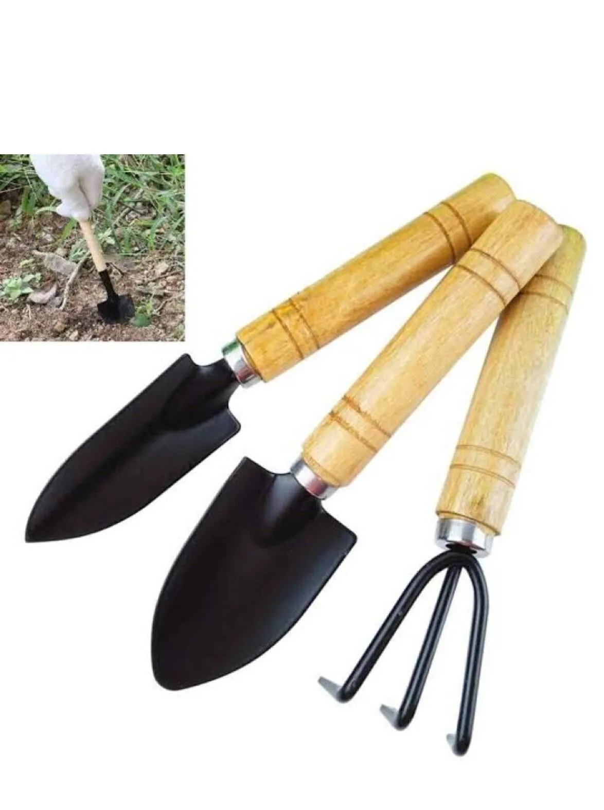 3 Parça Bitki Hobi Seti - Bahçe Saksı Sukulent Bakım Çapa-Tırmık-Kürek