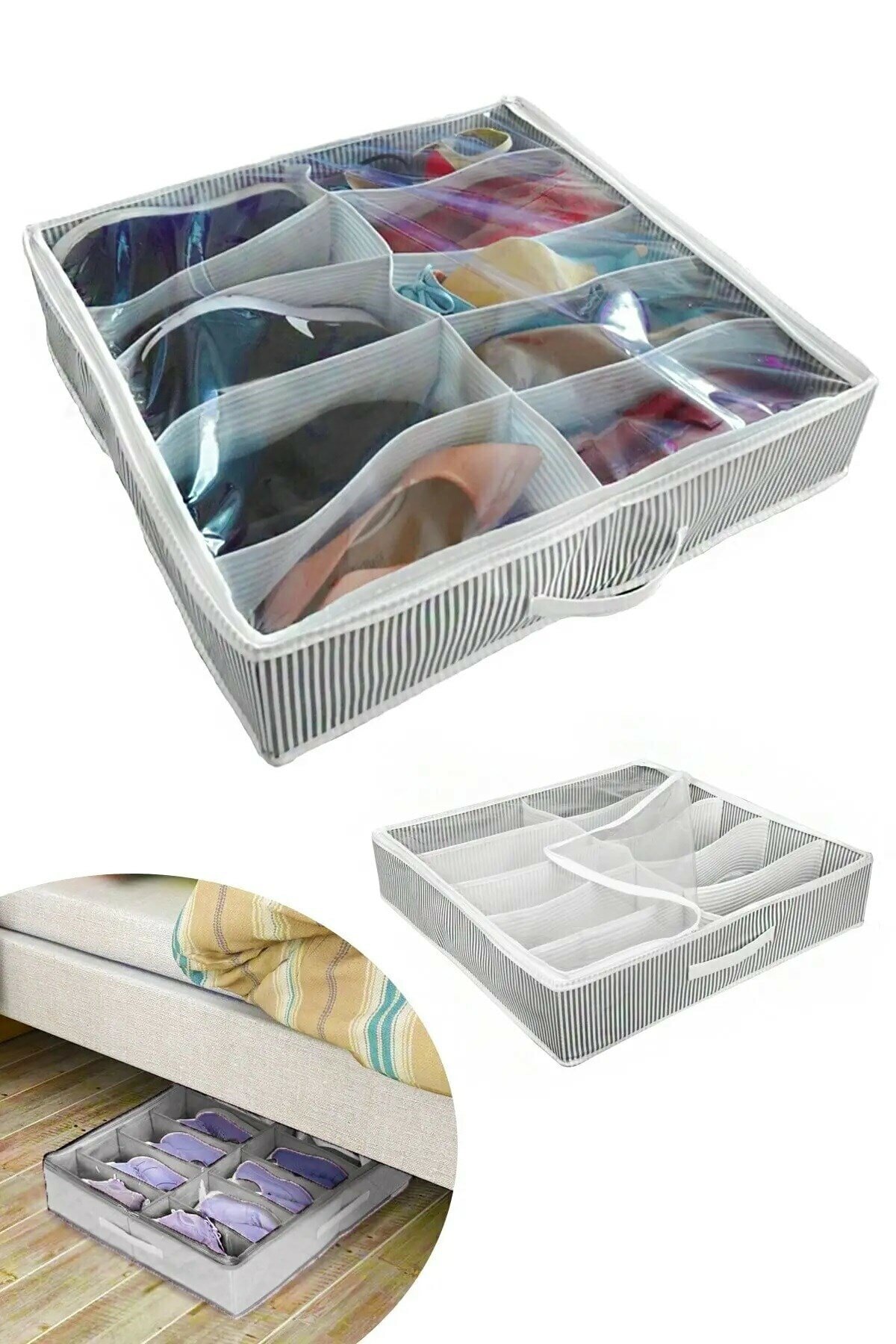 Shoe Storage Bag 12 Partition Shoes Under Shoe Scrap - Black White