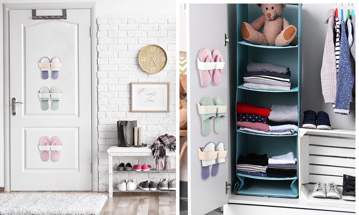 Bathroom Slipper Holder - Door Back Practical Shelf - Slipper Holder White