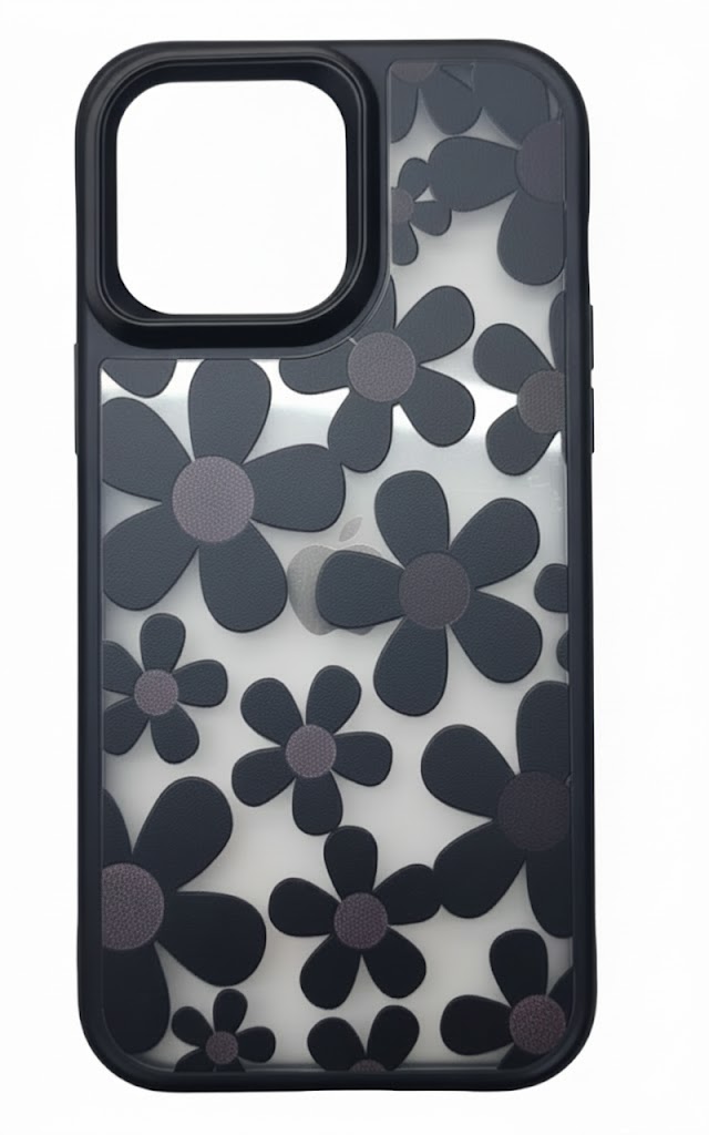 iPhone 16 Pro Max Çiçekli Kılıf Bağlama Aparatlı Siyah