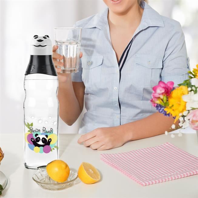 Sevimli Panda Tasarımlı Cam Suluk Sızdırmaz 1000 ML