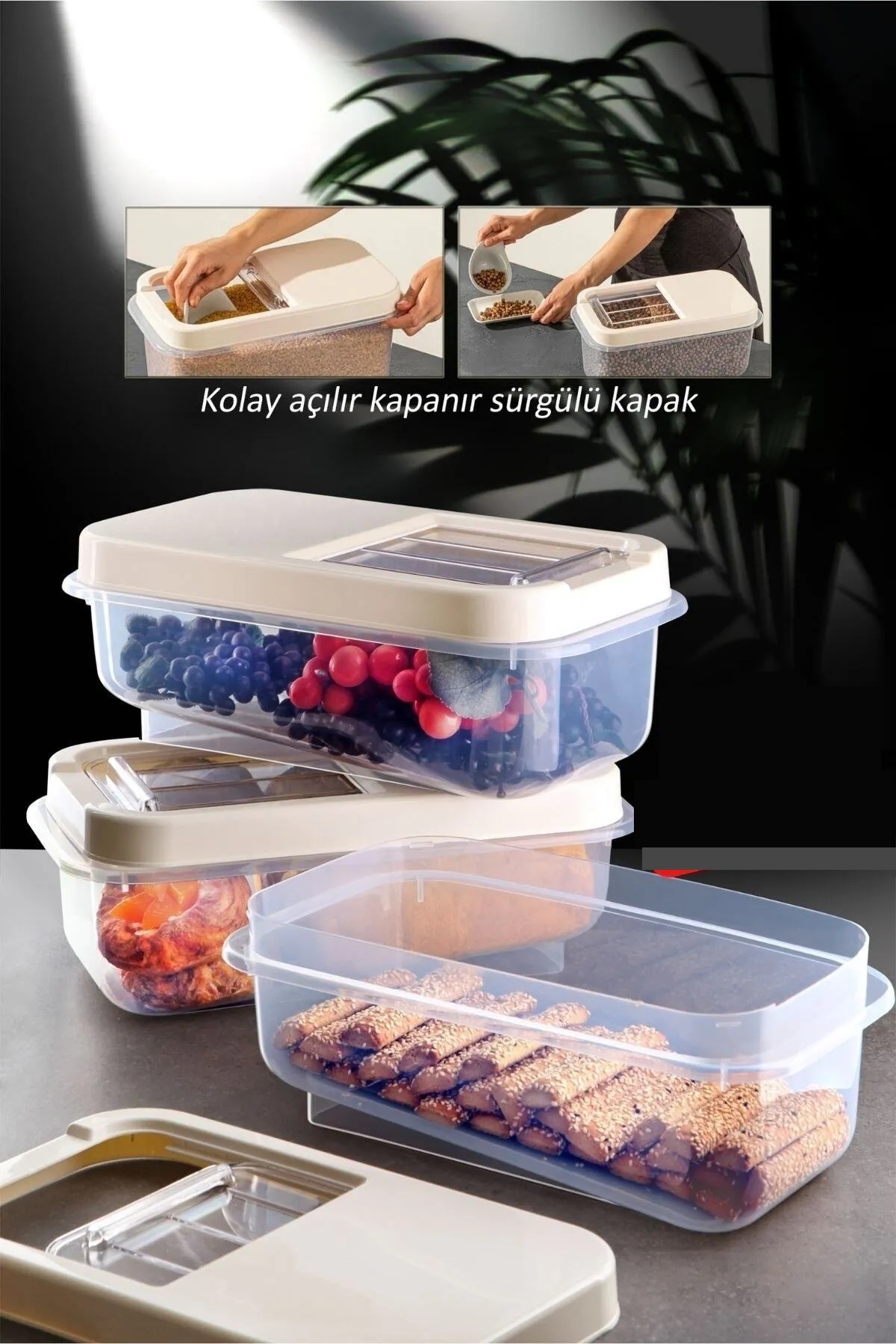Sürgülü Kapaklı 7.5 LT Erzak Bakliyat Un Şeker Saklama Kabı