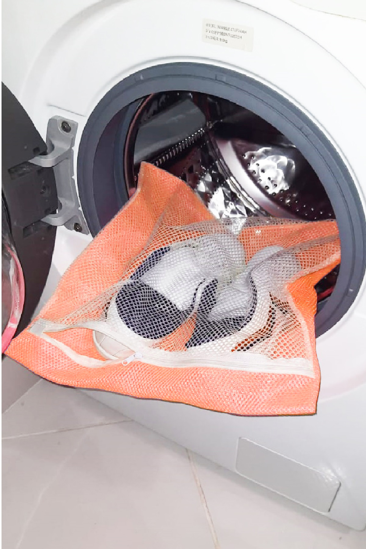 Turuncu - Fermuarlı - Hassas Çamaşır Terlik Ayakkabı Yıkama Filesi Büyük Boy